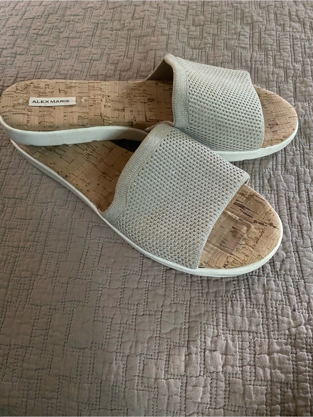 Alex Marie Light Cream Knit Slide Sandals